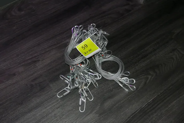 Sicherheitsfangseile/Sicherungsseile mit Karabinerhaken (2x je 10 Stück) je 3mm Ø, 60 cm Lang, 20kg Traglast